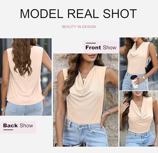 DOKOTOO WOMENS LADIES TRENDY BUSINESS CASUAL OUTFITS COWL NECK TOPS TANK TOPS CRUISE HOLIDAY PARTY OUTFIT SHIRTS AND BLOUSES FOR WOMEN 2024 ELEGANT DRESSY CASUAL GOING OUT TOPS APRICOT MEDIUM