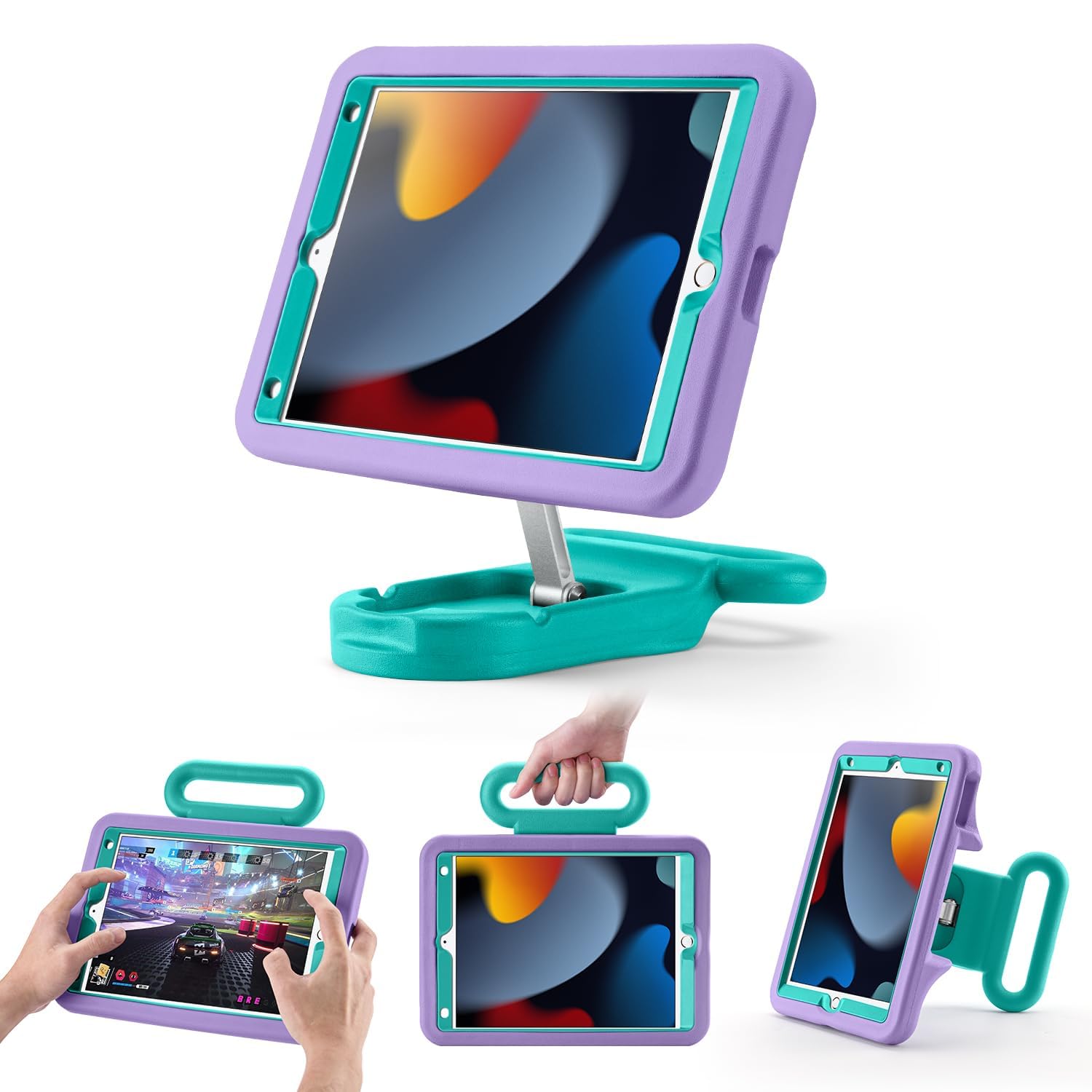 Photo 1 of LeiJue Kids Case for iPad 7th/8th/9th Gen 10.2 inch,Adjustable Portrait/Landscape Stand/Drop Proof with Handle/Kickstand,Child Friendly Protective Cover for iPad 10.2 2021/2020/2019 (PurpleGreen)