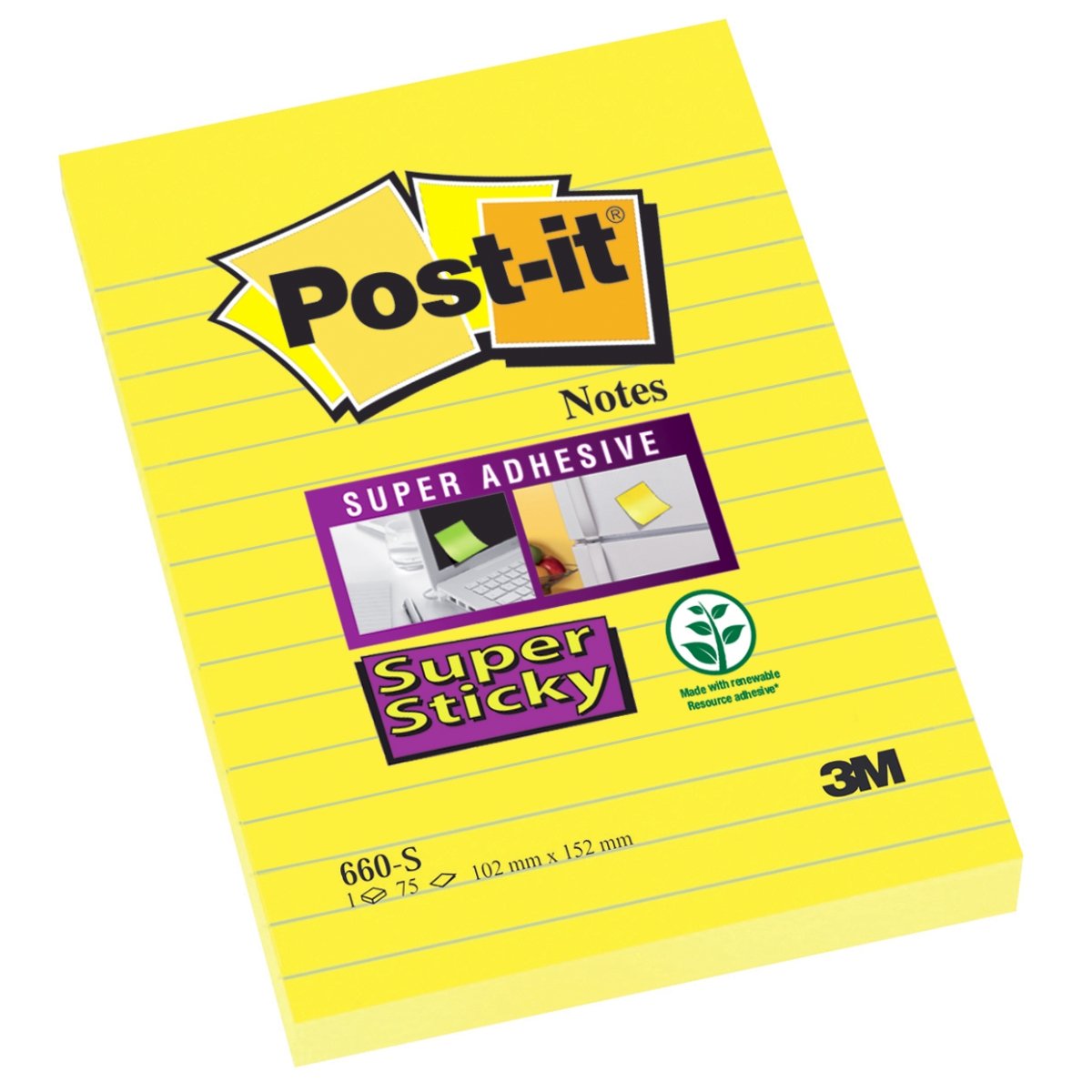 3M 660S - Post-it Super Sticky 102x152mm Daffodil Yellow 660-S
