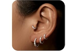 Gokeey Sterling Silver Small Hoop Earrings Set Tiny Lightweight Cubic Zirconia Cuff Huggie Earrings Mini Hoops Cartilage Earring Silver Earrings Piercing Jewelry for Women