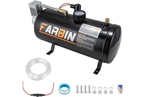 FARBIN 150 PSI 0.8gal Air Compressor 12V Air Tank Can for Train Horn, Air Horn, Inflating Tires, Air Mattresses (0.8 gal Black Air Compressor)
