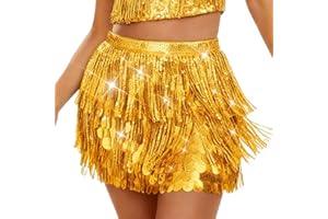 Brishow Sparkly Fringe Sequin Skirt Mermaid Costume Dancing Skirts for Women Silver