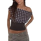 Women Y2k Off Shoulder Tops Sleeveless Tie Back Polka Dot Floral Print Slim Fit Going Out Tank Crop Tops Streetwear