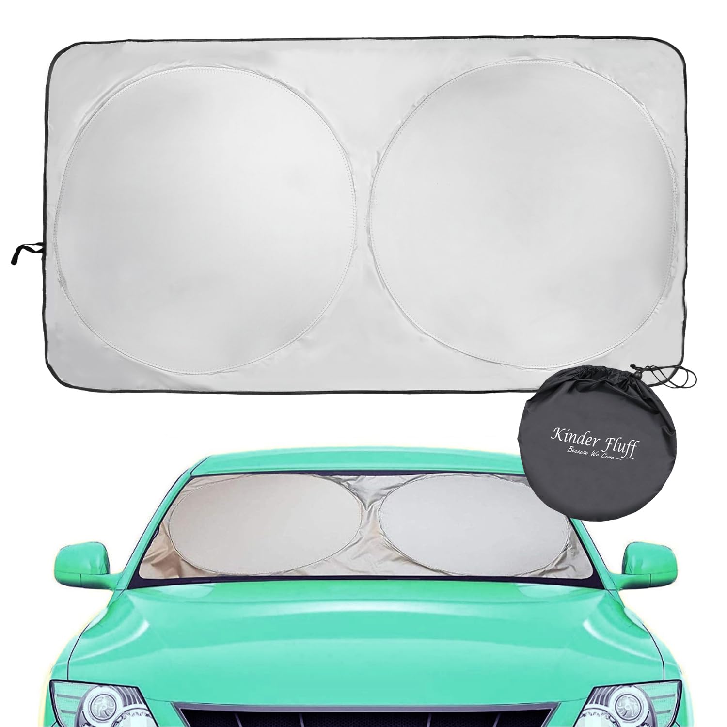 kinder Fluff Windscreen Sunshade | Reflective & Foldable Windshield Sun Cover & 99% UV Rays Block | Car Window & Car Interior Accessories Sunshades for Windshield & Dashboard Sun Heat - L (160x89cm)