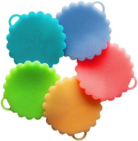 Silicone Sponges, Antibacterial silicone dish scrubber, Food-Grade Non Stick Dish Scrubber for Dish, Fruit and Vegetable Brush, Heat-resistant Mat 5PCS