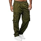 THWEI Mens Cargo Pants Casual Cotton Jogger Multi Pockets Outdoor Hiking Work Sweatpants