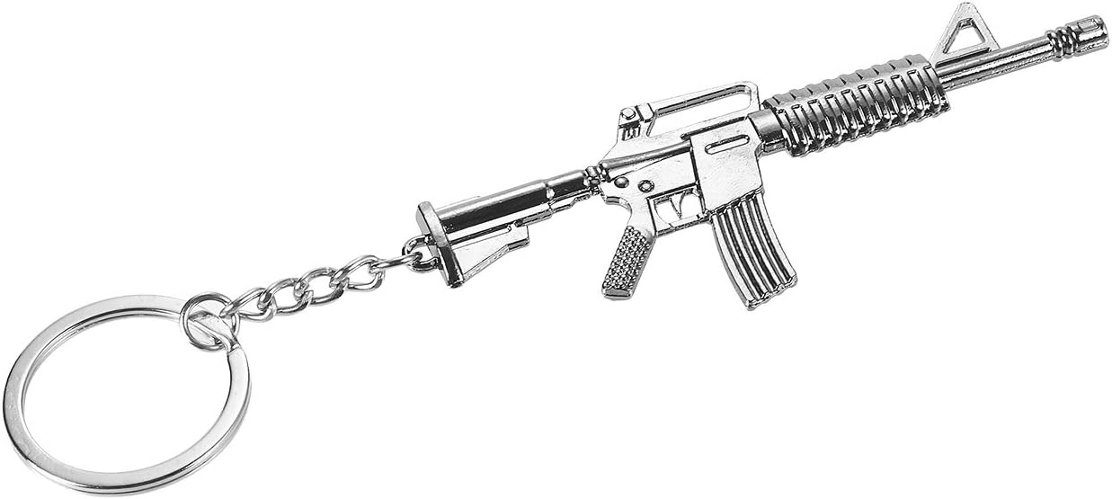 Gun Keychain - 6-Pack Metal Weapon Key Rings Pendant for Men, Birthday Gifts, 6 Designs, Silver: Office Products