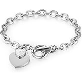 HZMAN Stainless Steel Silver/Rose/18k Gold Plated Zircon Heart Bracelet for Women Romantic Gift Toggle Clasp Link Bracelets