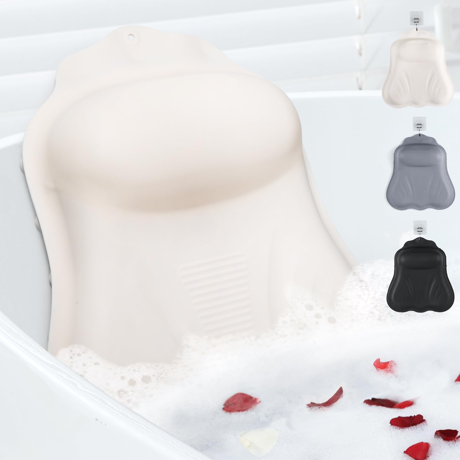 Photo 1 of Goowin Bath Pillows for Tub, New Generation Skin-Friendly Silicone Bath Pillow, Luxury Bathtub Pillow for Head and Neck, Powerful Suction Tub Pillow for Bathtub with Inflatable Airbag (Off-White)