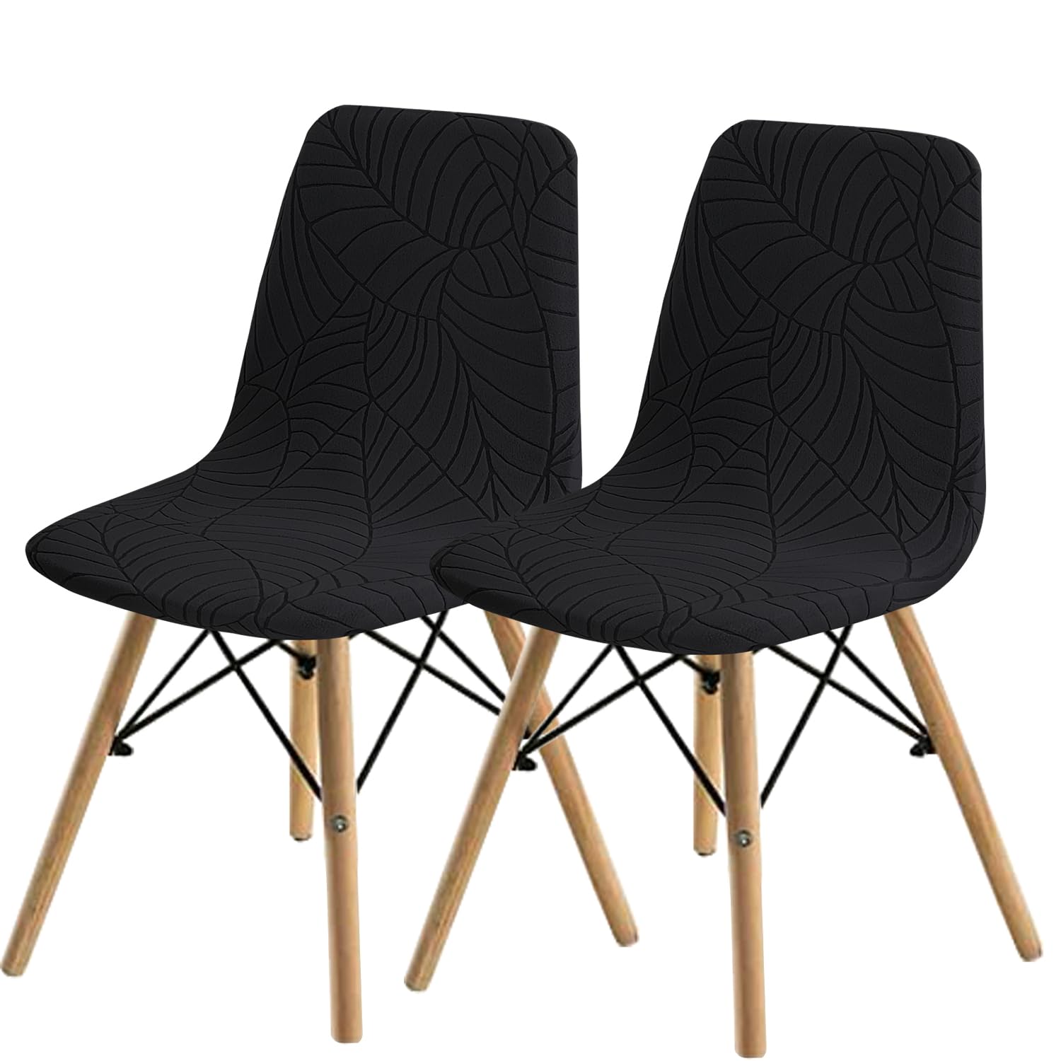 SHENGYIJING Dining Chairs Covers Set of 2/4/6, Style Shell Mid Century Modern Accent Side Chair Covers (Black, 1-2 Pieces)