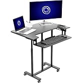 VIVO Mobile 35 x 22 in Height Adjustable Standing Desk | Black, Stand Up Desk, Sliding Keyboard Tray, Computer Workstation, Rolling Presentation Cart, Holds 33 lbs, CART-V06A