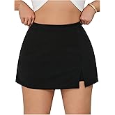 WDIRARA Women's Plus Size High Waisted A Line Skorts Slit Hem Skirt Shorts