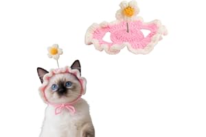 Cat Hat, Cute Flower Crochet Cat Hat Knitted Costume Headwear for Dog Puppy Pet Kitten Halloween Christmas Small Knit Cap Clo