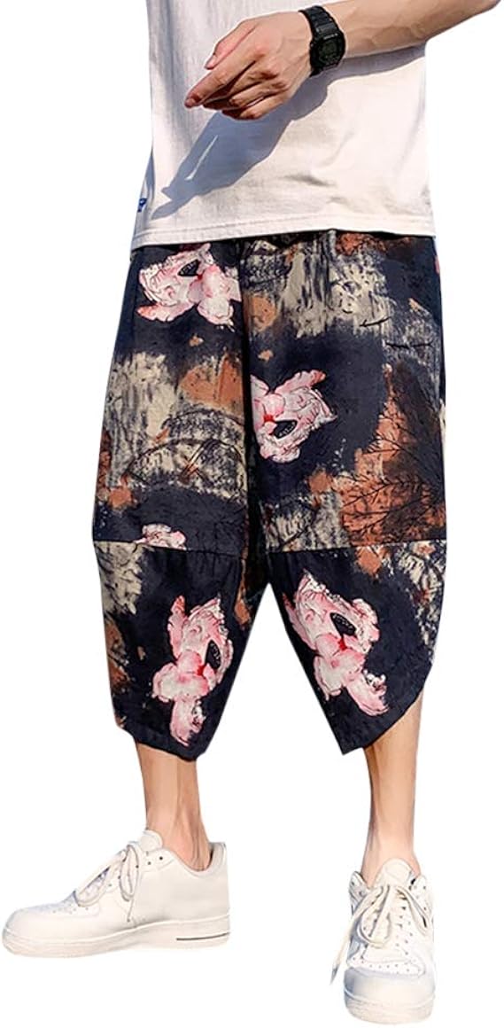 Amazon Fomansh サルエルパンツ メンズ ワイドパンツ ガウチョパンツ 花柄 7分丈パンツ ハーフパンツ ゆったり ショートパンツ 夏 春秋 大きいサイズ S 4xl ミディアムパンツ 通販