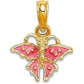 JewelryWeb 11mm 14k Gold Mini Pink Butterfly Angel Wings Enamel Charm Pendant Necklace for Women