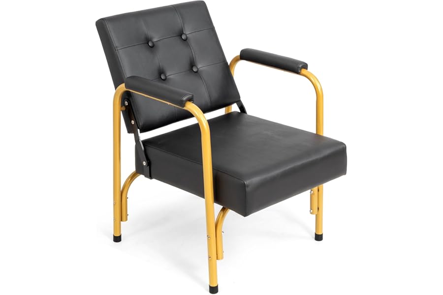 Winado Auto Recline Shampoo Chair, Portable Salon Barber Chair with Tilted Backrest, Heavy Duty Spa Beauty Equipment for Hair Stylists, Tattoo Artists, Cosmetologists, Gold
