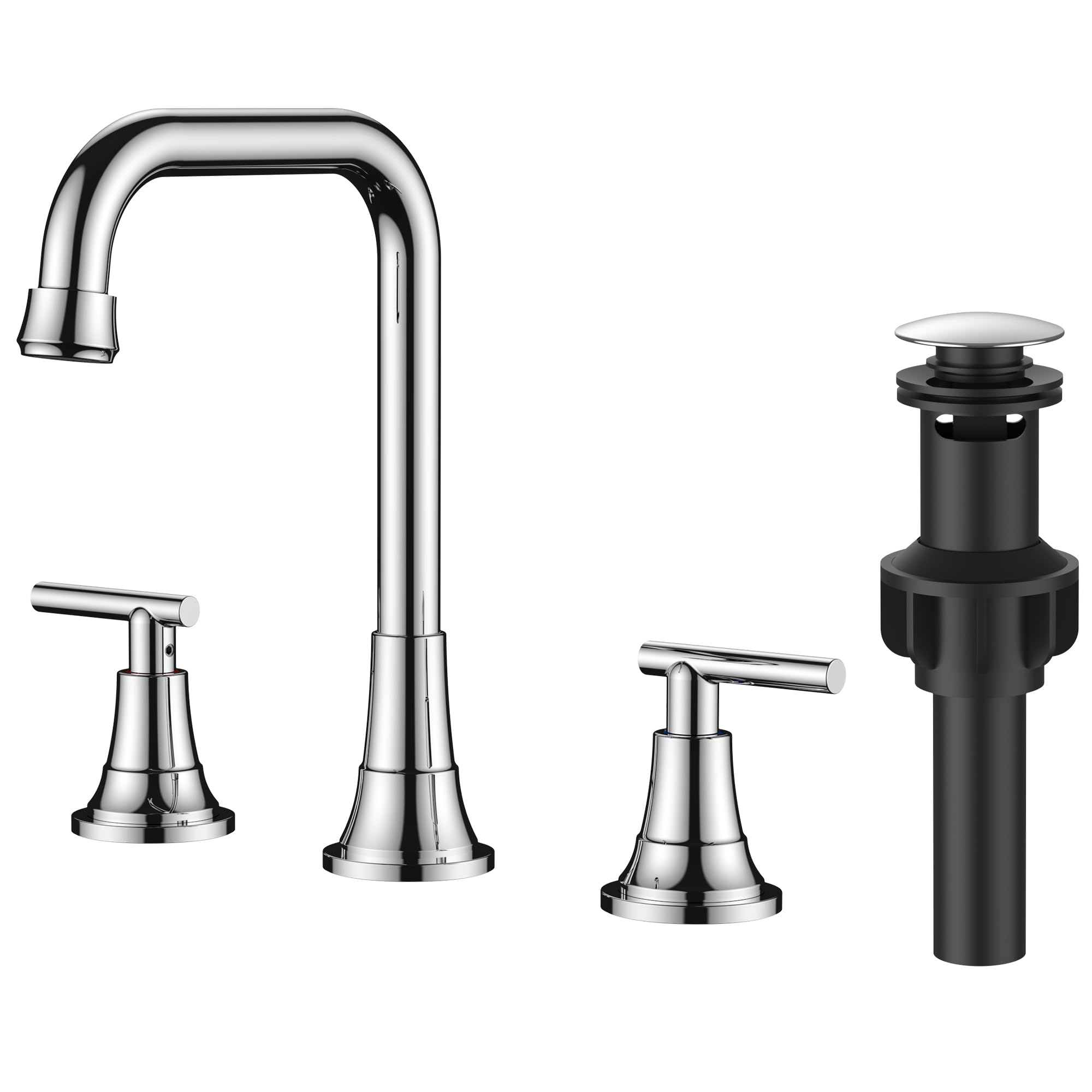 FORIOUS Widespread Bathroom Faucets Polished Chrome, 3 Hole Faucet for Bathroom Sink with Pop Up Drain for 8 Inch Vanity RV Camper Lavatory Sink Image