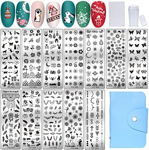 Niceneeded 12pcsネイルスタンプテンプレート付きネイルアートスタンピングキット 1クリアスタンパー ネイル デコレーション用スクレーパー1つ付属ネイルスタンプツールセット Ecp Narinukun Ac Th