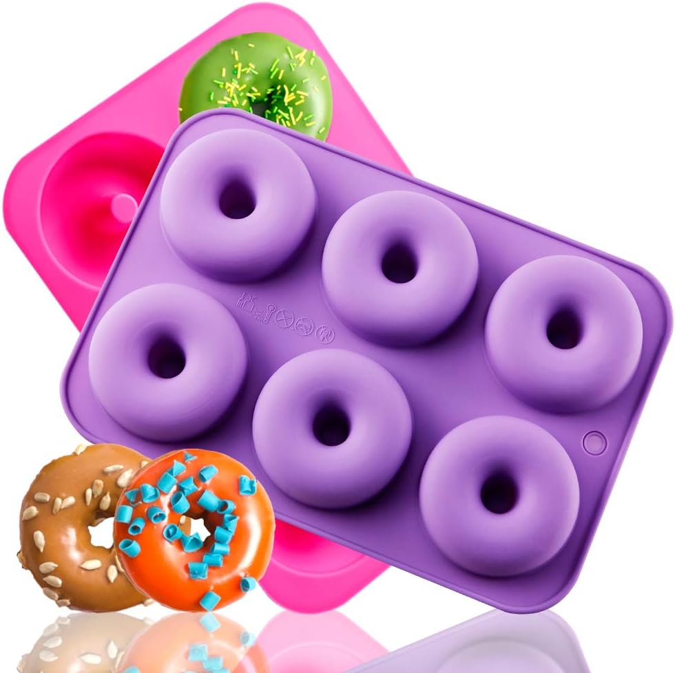 TEMCHY Donut Pan, 2-Pack Silicone Doughnuts Baking Pan, Non-Stick Cake Mold, Easy to Bake Full Size Perfect Shaped Donuts That Your Family and Kids Will Love