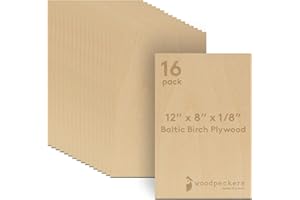 3 mm Baltic Birch Plywood 1/8 x 8 x 12 Inch, Box of 16 B/BB Grade Craft Wood, Stronger Than Basswood Sheets, for Laser, CNC Cutting and Wood Burning, by Woodpeckers