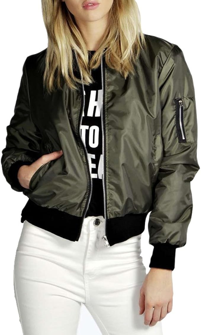 Bomber Jacket Women Zip up Punk Rock Classic Quilted Jacket Flight