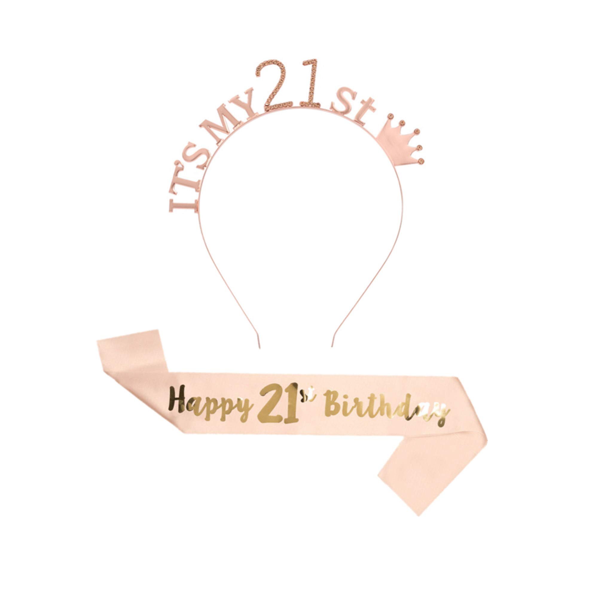 CHTENG Rose Gold Happy Birthday Sash and Tiara Rhinestone Crown Headband for Birthday Party Supplies (21)