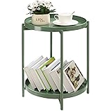 TeoKJ 2 Tier Green Side Table, Folding Round Metal