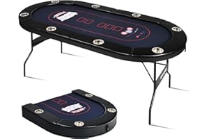 REAHOISY 72" Foldable Poker Table, 8 Player Folding Poker Tables with Casino Grade Felt, Padded Rails & Cup Holders, Portable Poker Table for Texas Holdem
