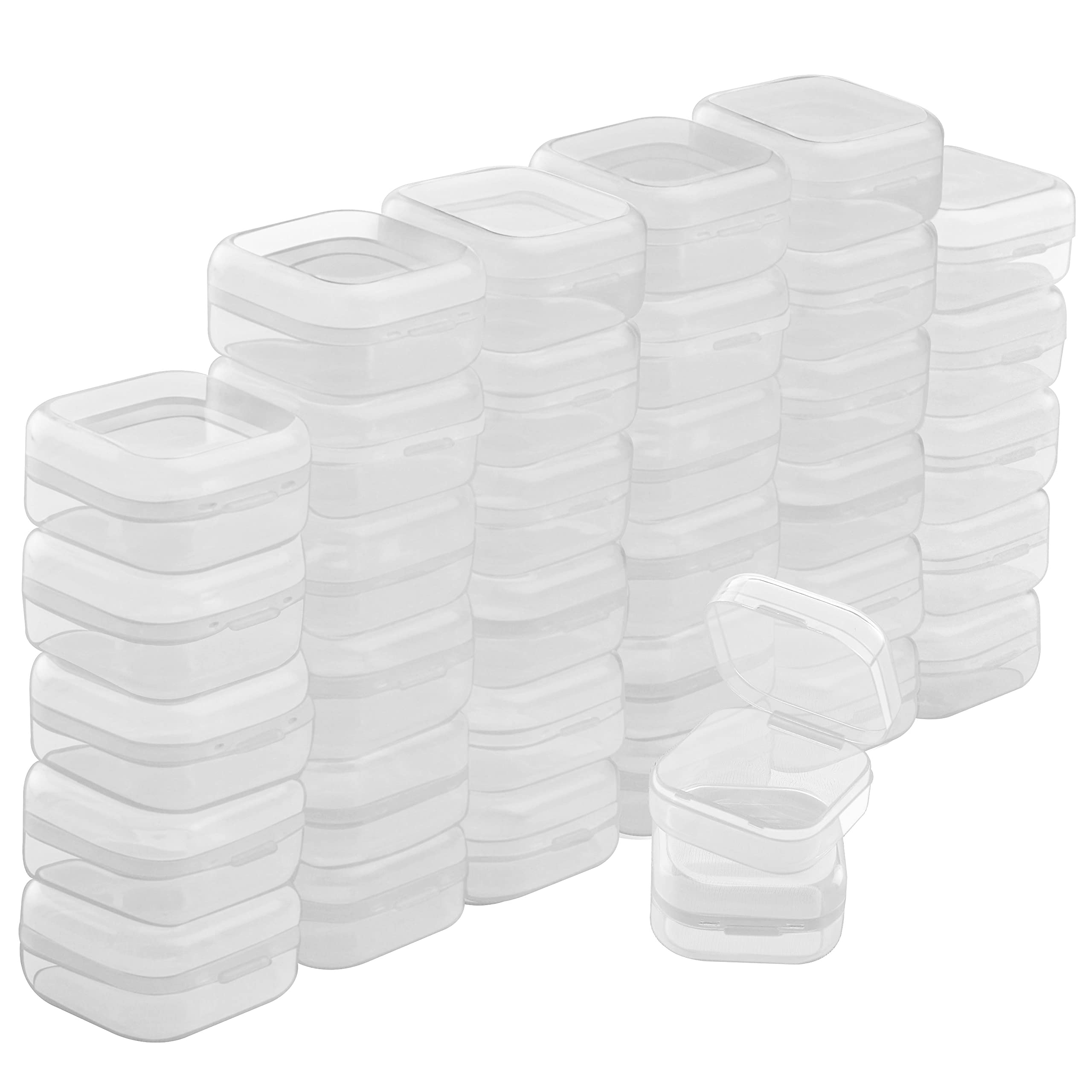 BELLE VOUS Small Clear Plastic Storage Box Containers with Hinged Lid (36 Pack) - L3.5 x W3.5 x H2cm / 1.38 x 1.38 x 0.79 Inches - Mini boxes for Pills, Beads, Jewellery & Craft Items