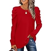 XIEERDUO Long Sleeve Shirts for Women Puff Sleeve Tops Pullover Sweaters Fall Fashion Women's Clothing Loose Fit