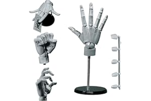 KUYYFDS Hand Model 1:1 Articulated Mannequin Hand Moveable Joint 16x8in Manikin Hand with Base DIY PVC ABS Hand Model for Drawing, Painting, Sketching, Grey