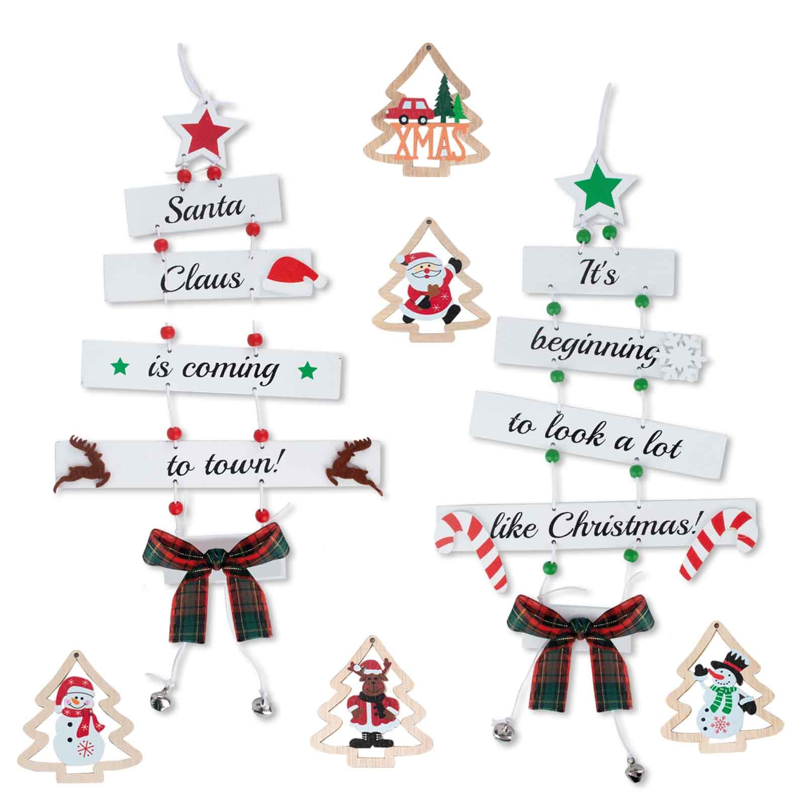 GWAWG 2 PCS Wood Christmas Decorations - Indoor/Outdoor Wall & Room Decor with 5 Small Wooden Christmas Tree Ornaments