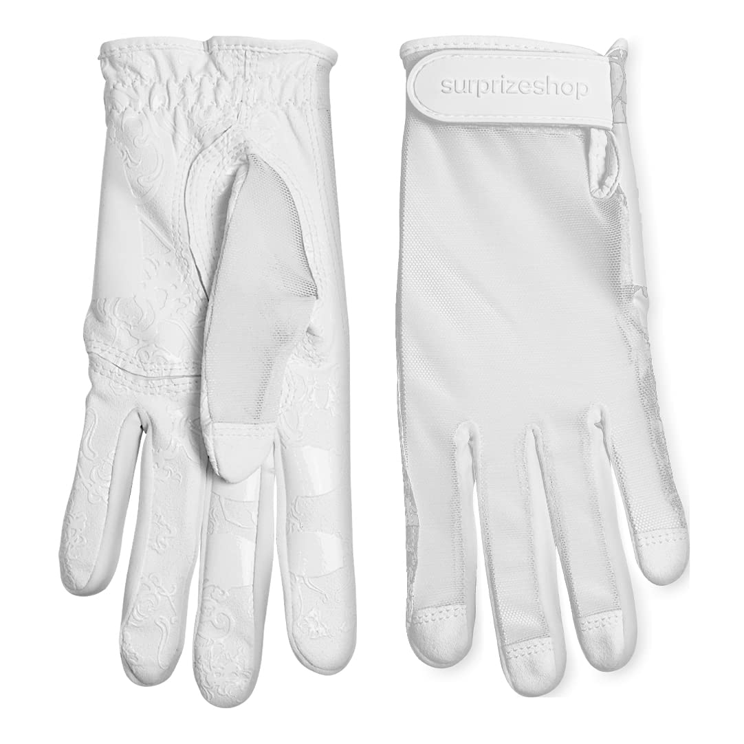 Surprizeshop Tan Through Women's Golf Glove (Left Hand) | One Size Ladies Golf Glove | Tan Through Design | Extra Grip Silicon Palm | One Size Fits All | Nail Protection (White)