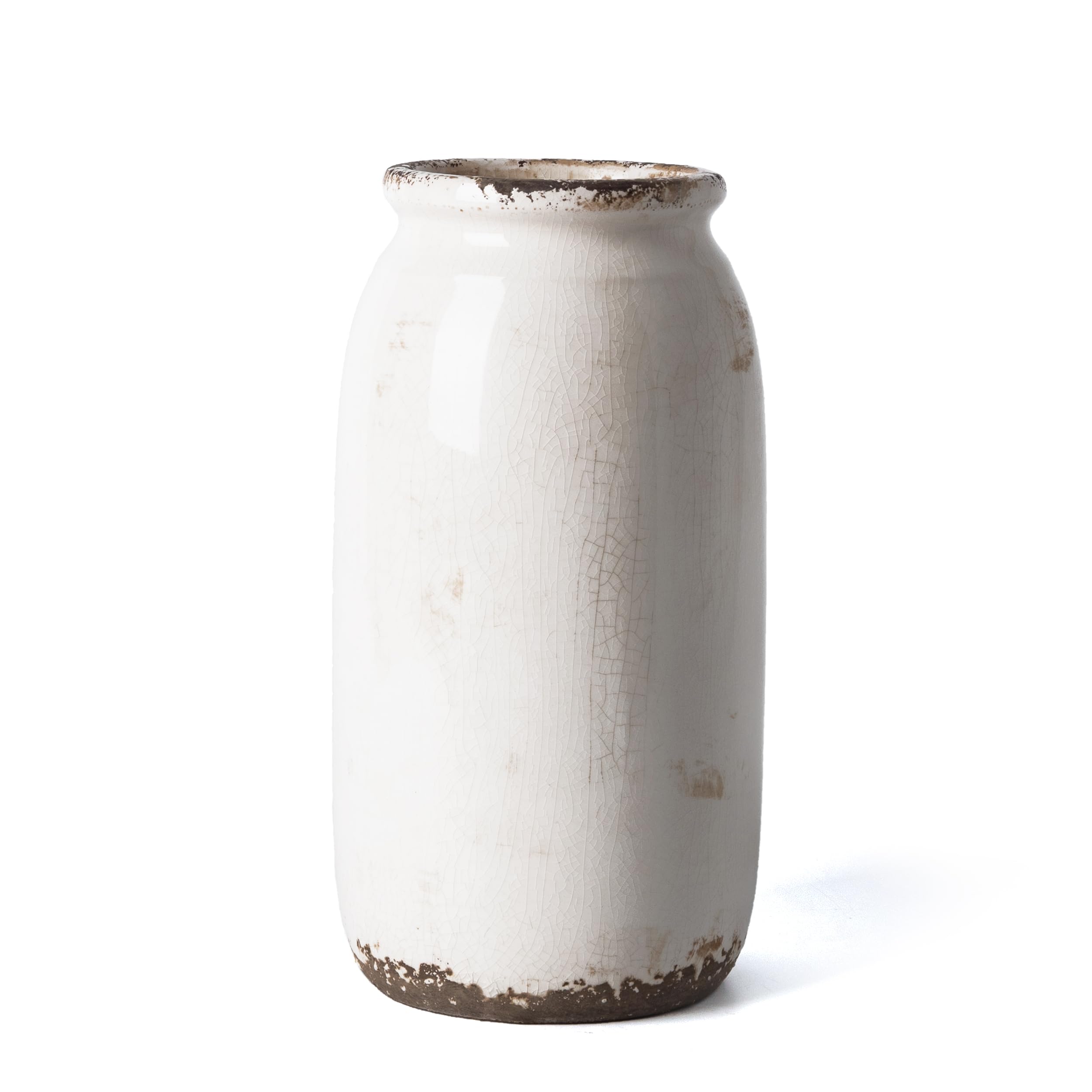 VICTOR & TERESA Rustic White Vase for Home Decor, Ceramic Vases for Flowers, Modern Farmhouse Decorative Vases for Pampas Grass,Table Accent, Mantel, Living Room,Bookshelf, Centerpieces, 8''