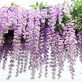 FatColo 12-Piece Artificial Wisteria Vine Ratta Silk Flowers, 3.4-Feet, Purple