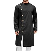 Runcati Mens Kaftan Thobe Button Down Long Sleeve Robe Casual Henley Shirt Cotton Muslim Gown Kurta Tops