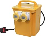 Faithfull Site Transformer 3.3 kVA 240V to 2x110V 16A IP44 Case Twin Outlet view 1