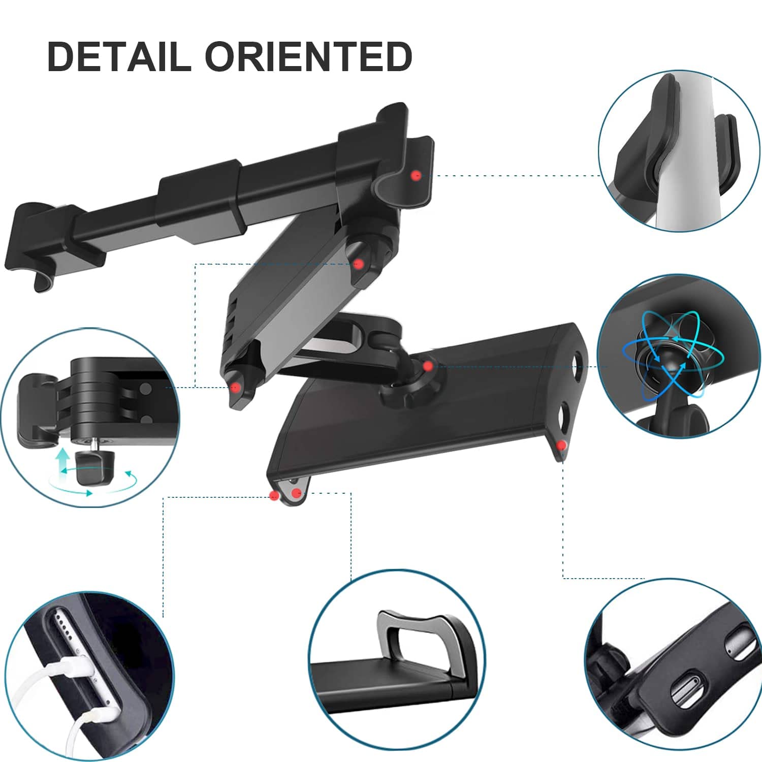 Timewall Car Headrest Tablet Mount, Backseat Seat Universal Cell Phone Holder 360 Swivel Rotating Angle Adjustable Stretchable for iPad iPhone, Samsung, Switch, 5-11