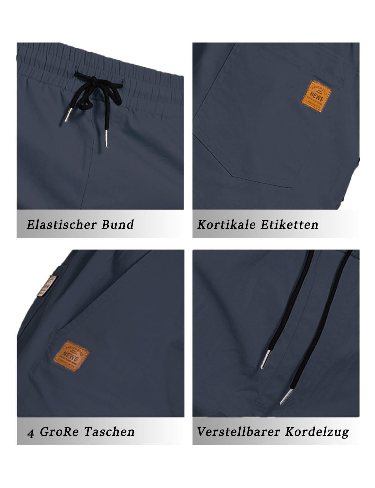 JustSun Kurze Hosen Herren Shorts Sommer Chino Stretch Baumwolle Freizeithose Kurze Jogginghose Sporthose Sport Elastische Taille mit Taschen Blau XL 5