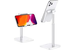 OMOTON Cell Phone Stand, Adjustable Angle Height Desk Phone Dock Holder for iPhone Air 17 Pro Max/Plus/XS/XR, Samsung Galaxy S20 / S10 / S9 / S8 and Other Phones (3.5-7.0-Inch),Silver