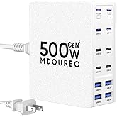 500W USB C Charger Block, 12-Port USB C Charging Station for Multiple Devices, Leather Texture Dual PD 65W Laptop Fast Charger Compatible with MacBook Pro/Air, iPad, iPhone,Galaxy and More, White