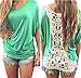 Amstt Women Lace Short Sleeve Blouse Casual Fashion Tank Tops T-shirt XX-Large Green