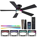 BYKISTOK 46In RGB Ceiling Fans with Lights - Black