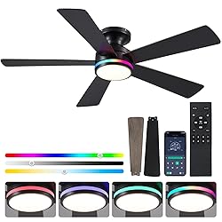 BYKISTOK 46In RGB Ceiling Fans with Lights - Black