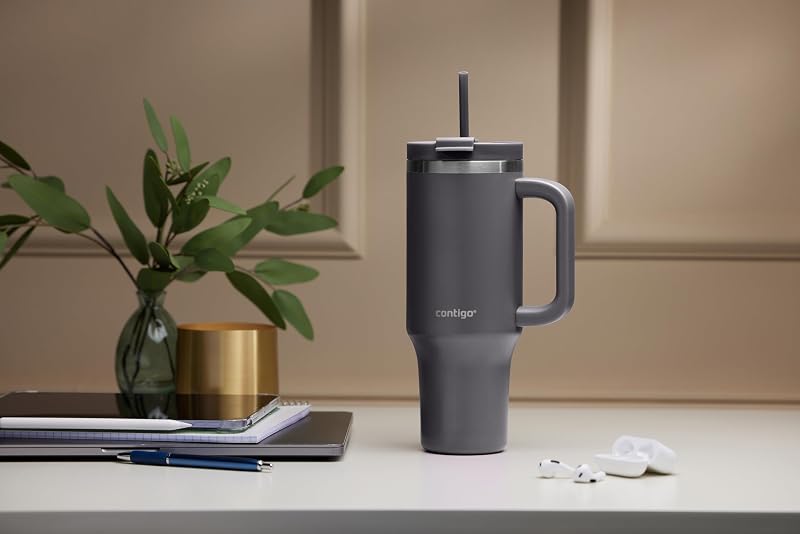 Bottiglia termica 1200 ml con manico e cannuccia, Borraccia isolata in acciaio inossidabile con coperchio, Raffredda per 29 ore, Tazza termica, Senza BPA, Darkstone