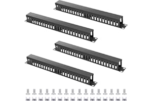 4 Pack 19 Inch 1U Server Rack Cable Management -24 Slot Horizontal Mount Wire Manager with Screws - Cable Raceway Wire Duct C