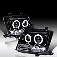 AUTOZENSATION Compatible with 2005-2012 Nissan Xterra, Left + Right Pair Headlamps Assembly, Black Smoke Halo Projector Headlights