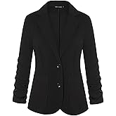 Unifizz Womens Casual Work Office Blazer Button Front Blazers Ruched 3/4 Sleeve Jacket Cardigan Suit Pockets