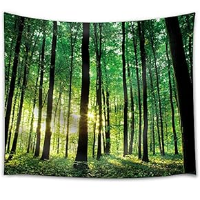 Green Forest with The Sunlight Peeking Through The Trees - Fabric Tapestry, Home Decor - 51x60 inches
