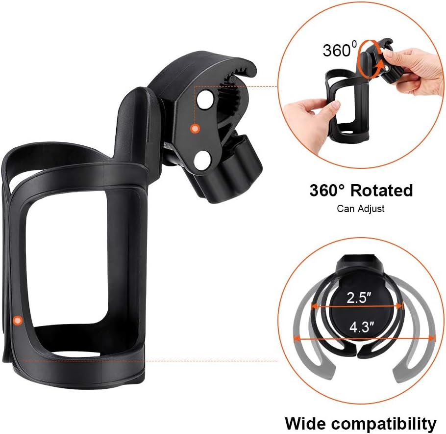 (2 Pack) Wheelchair Drink Cup Holder, Rollator Walker Water Bottle Holder with Anti-Slip Pad 360° Adjustable Universal for Stroller, Electric Wheelchair: Health & Personal Care